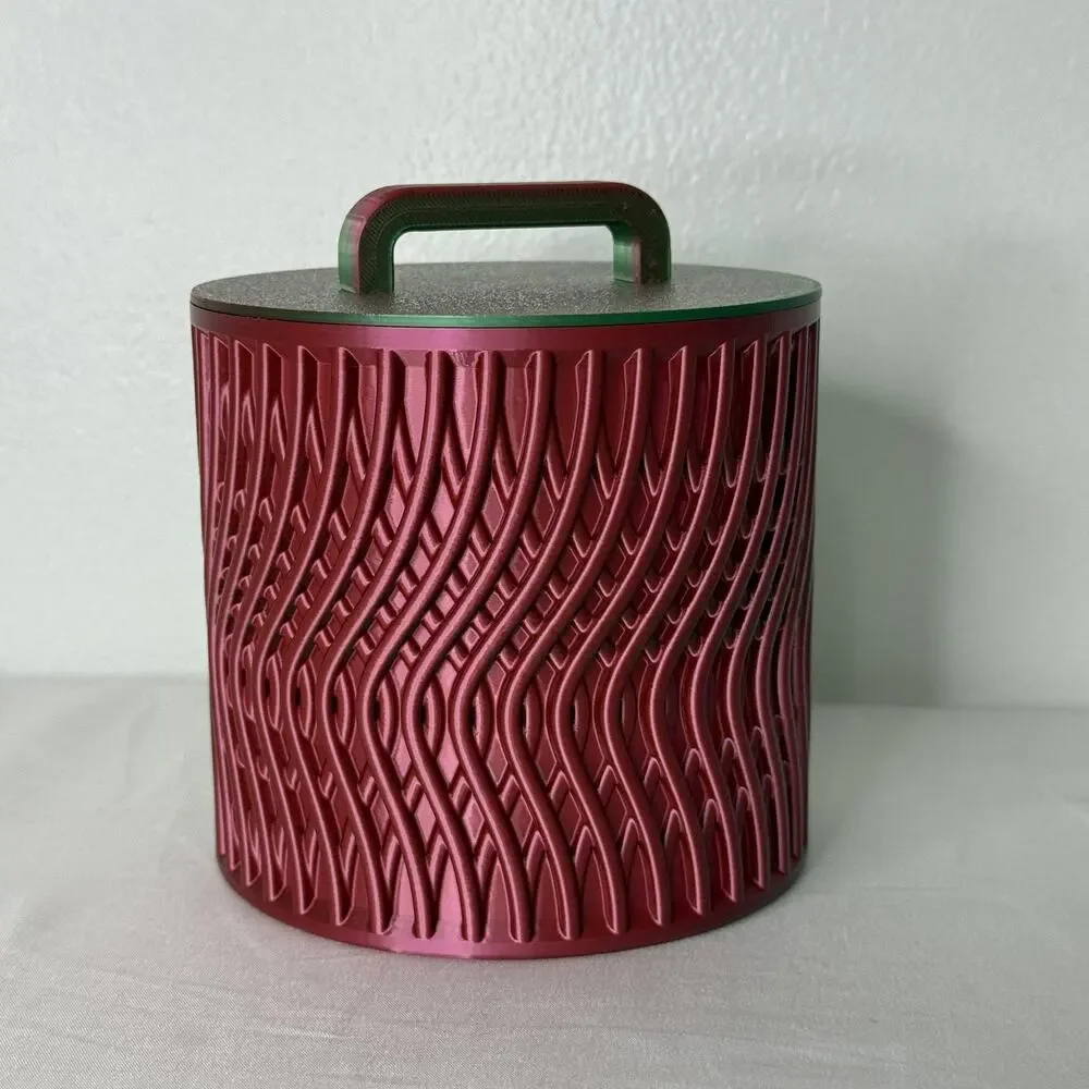Wavy Pattern Lidded Storage Container Jar Green Red Multi Color Plastic Canister